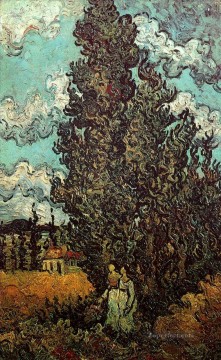 Cipreses y dos mujeres Vincent van Gogh Pinturas al óleo
